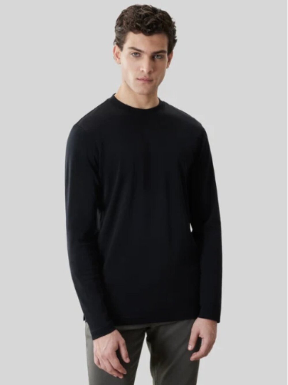Robert Barakett The Barakett High Crew Pima Cotton Long Sleeve Black Top Size M